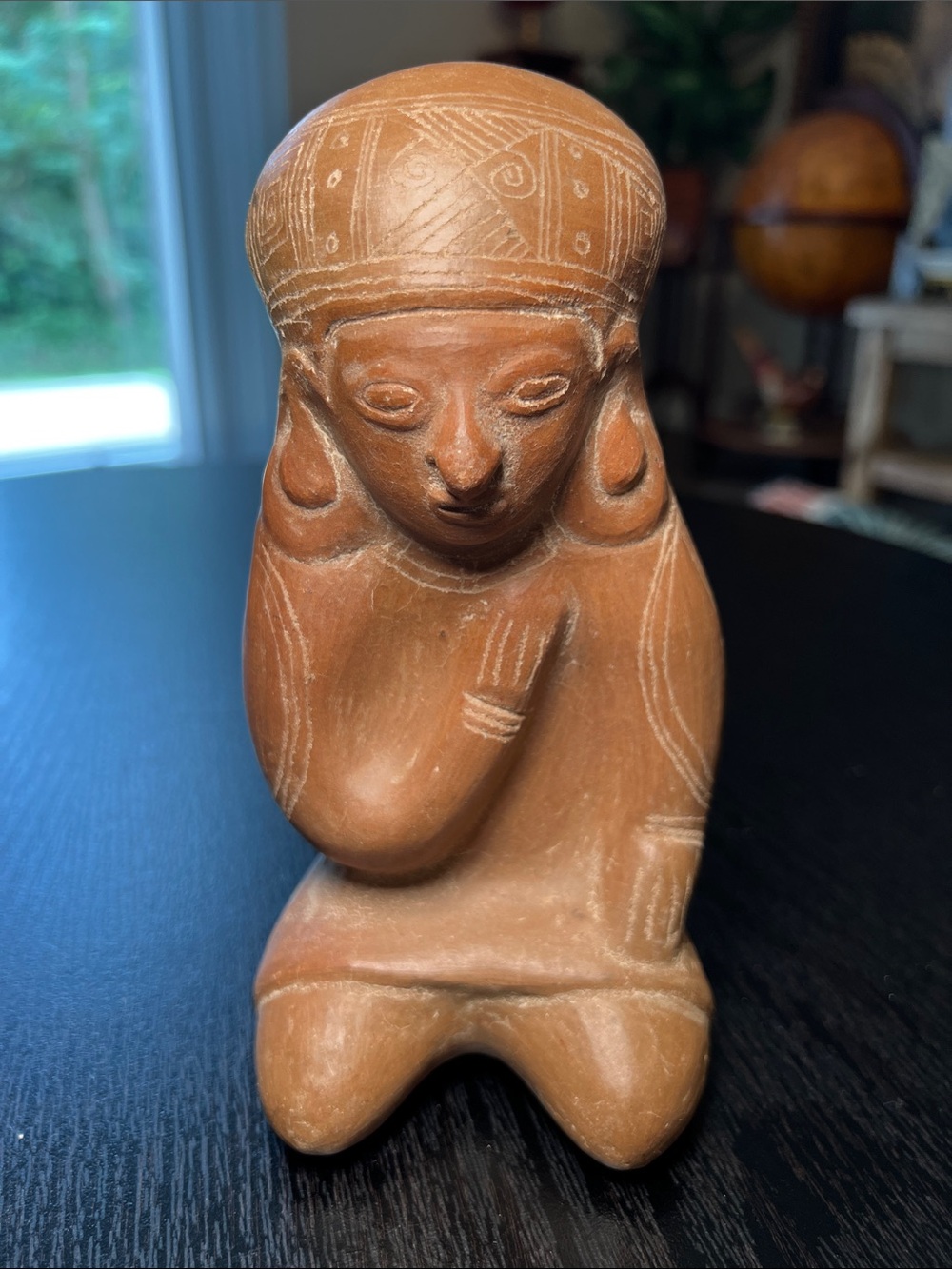 South American Pre-Columbian Pottery Reproduction Kneeling Figurine Statue